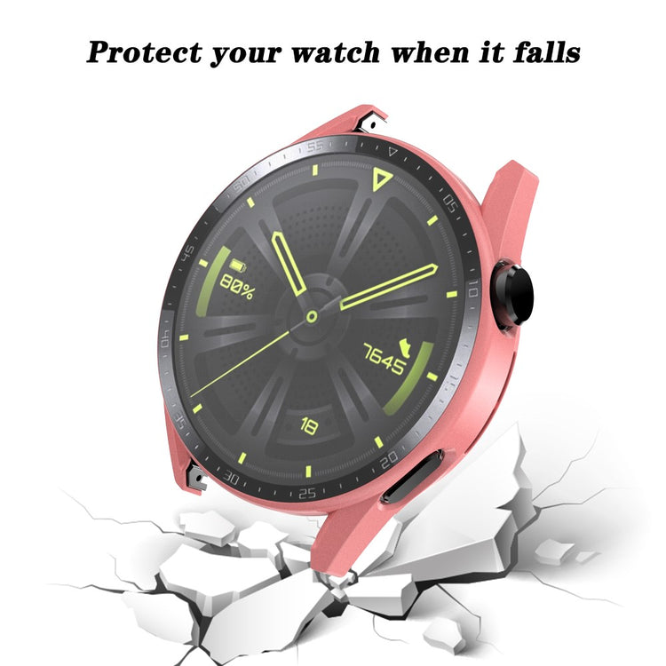 Super Fed Huawei Watch GT 3 (46mm) Cover med Skærmbeskytter i Plastik og Hærdet Glas - Pink#serie_3