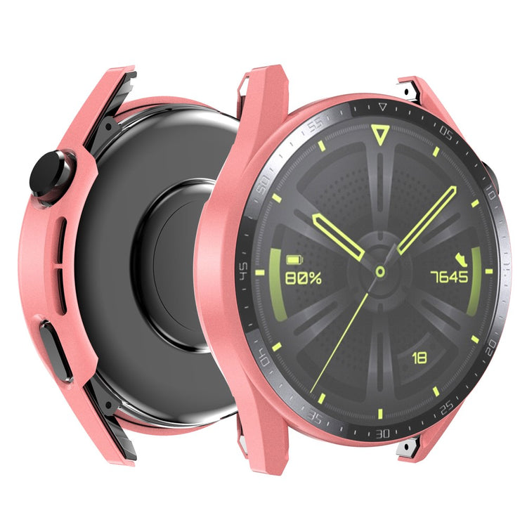 Super Fed Huawei Watch GT 3 (46mm) Cover med Skærmbeskytter i Plastik og Hærdet Glas - Pink#serie_3