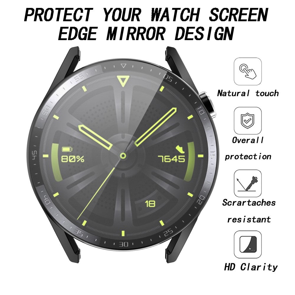 Super Fed Huawei Watch GT 3 (46mm) Cover med Skærmbeskytter i Plastik og Hærdet Glas - Sort#serie_4