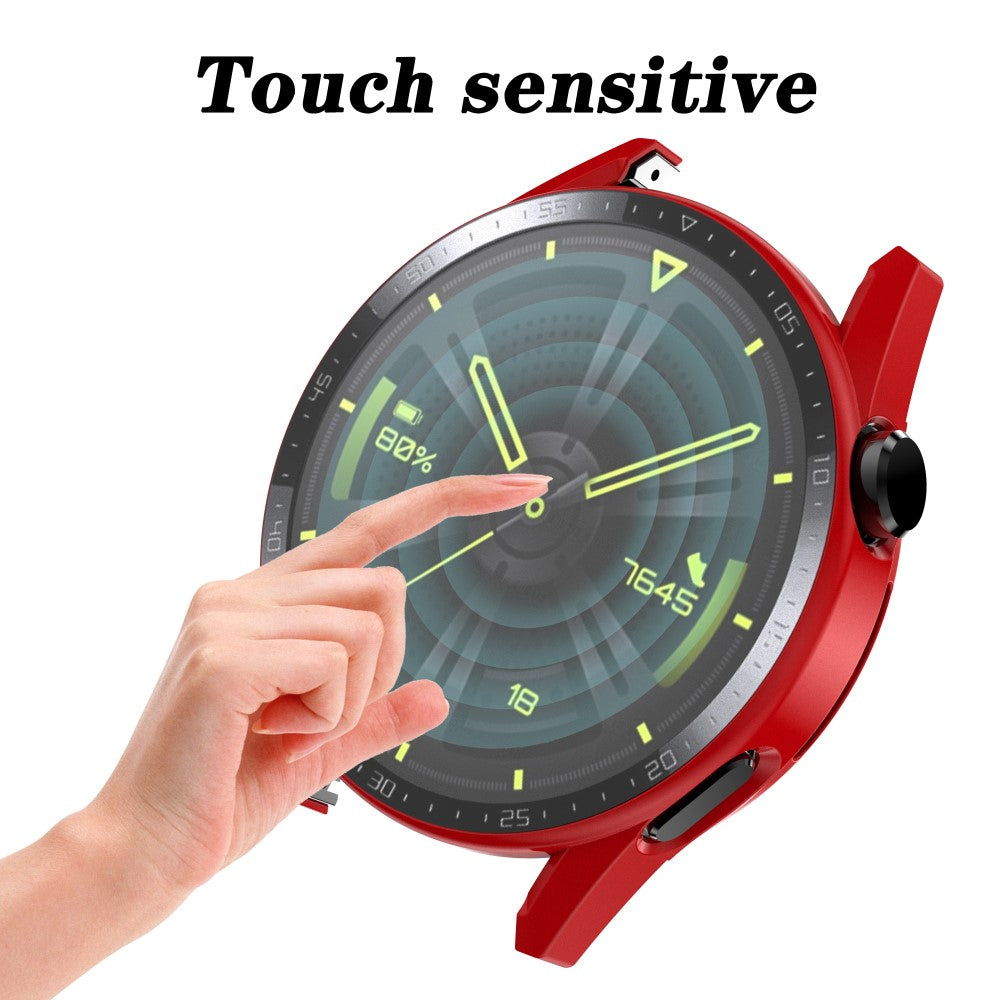 Super Fed Huawei Watch GT 3 (46mm) Cover med Skærmbeskytter i Plastik og Hærdet Glas - Rød#serie_5