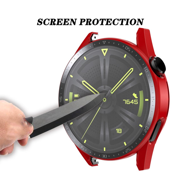 Super Fed Huawei Watch GT 3 (46mm) Cover med Skærmbeskytter i Plastik og Hærdet Glas - Rød#serie_5