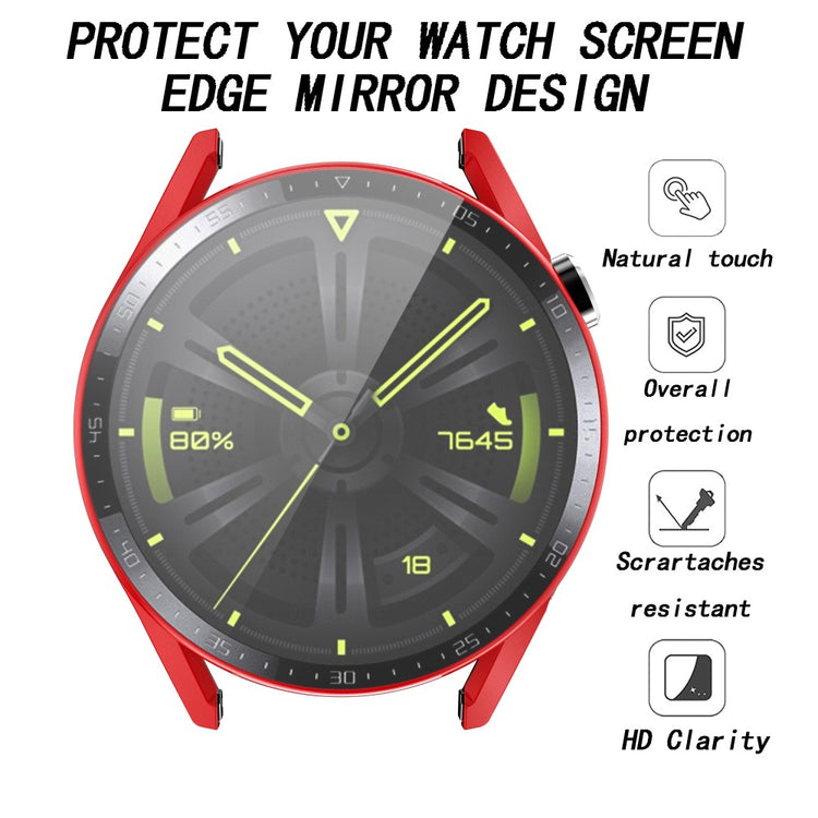 Super Fed Huawei Watch GT 3 (46mm) Cover med Skærmbeskytter i Plastik og Hærdet Glas - Rød#serie_5
