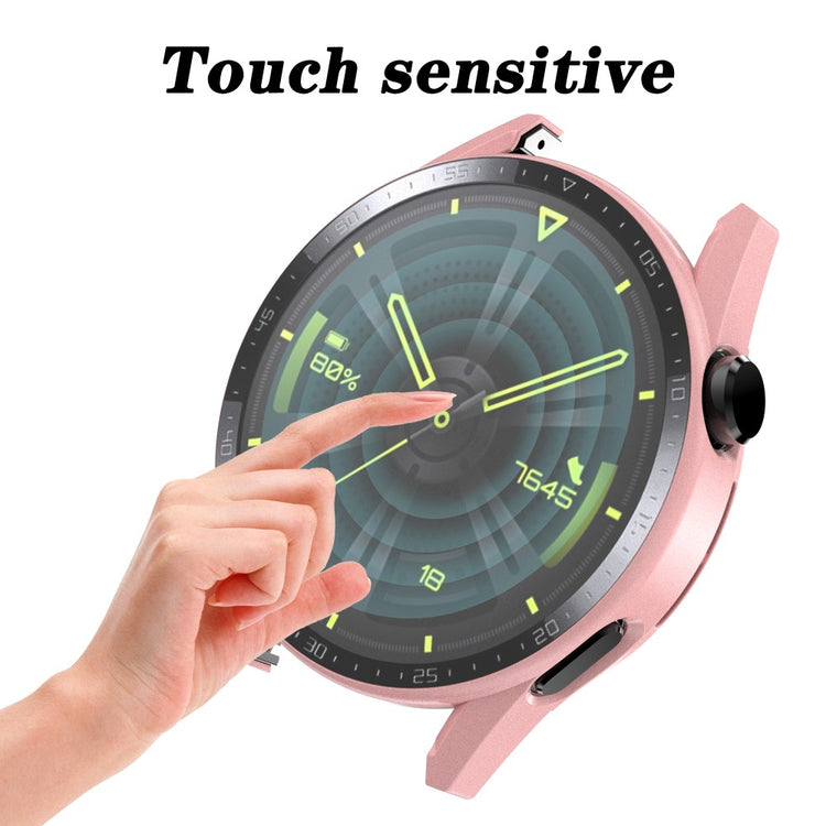 Super Fed Huawei Watch GT 3 (46mm) Cover med Skærmbeskytter i Plastik og Hærdet Glas - Pink#serie_6