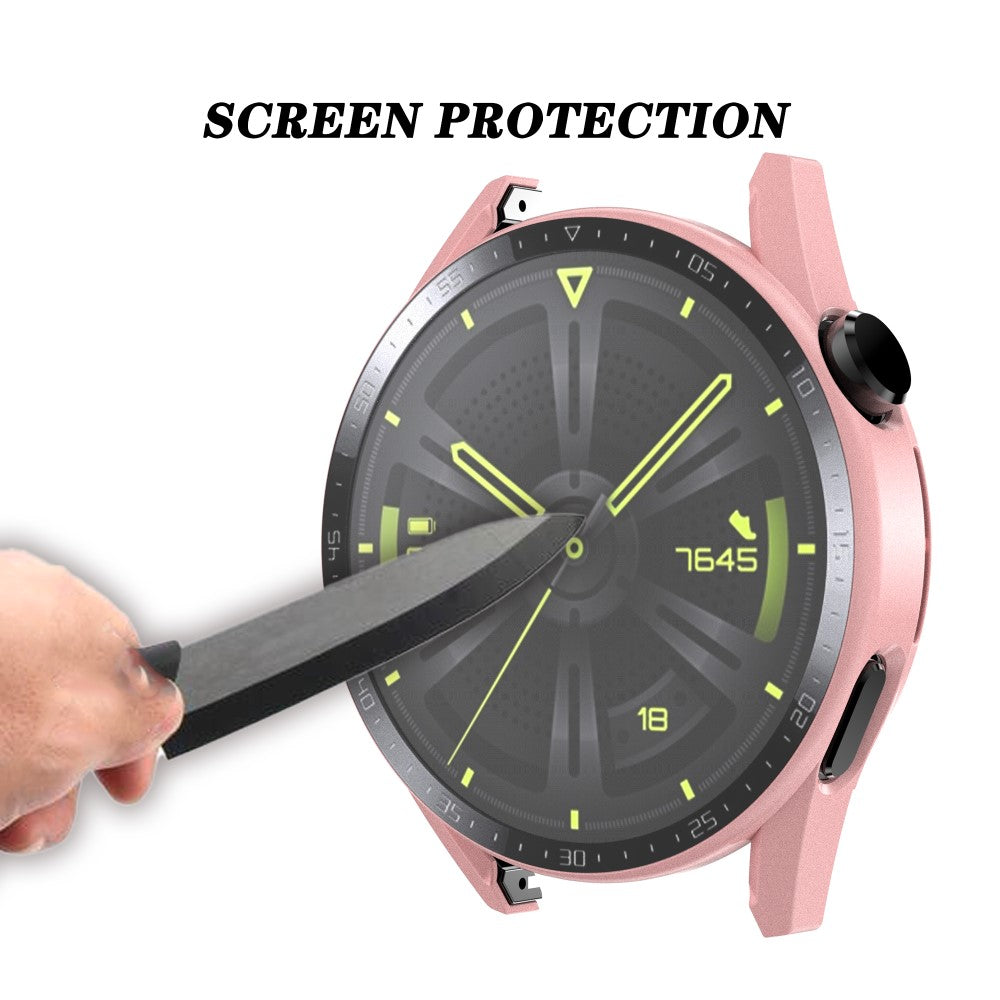 Super Fed Huawei Watch GT 3 (46mm) Cover med Skærmbeskytter i Plastik og Hærdet Glas - Pink#serie_6