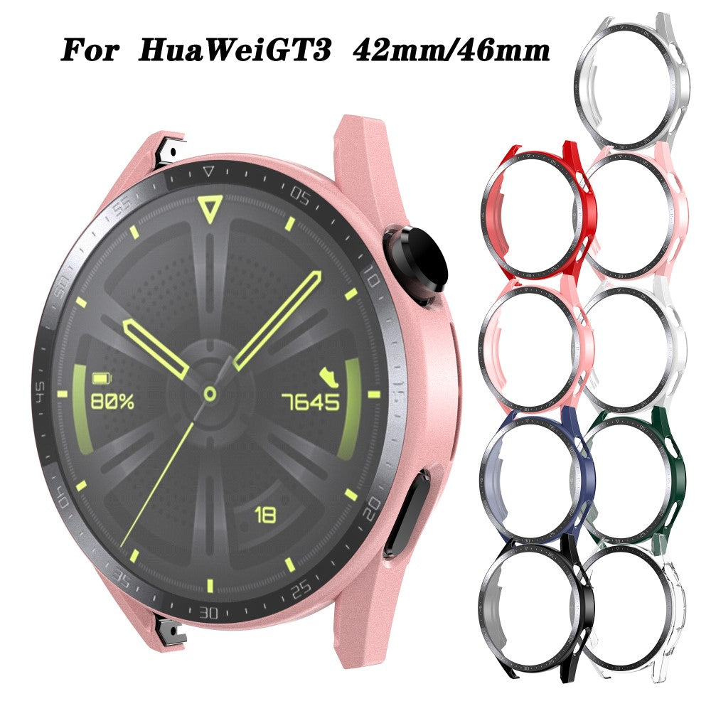 Super Fed Huawei Watch GT 3 (46mm) Cover med Skærmbeskytter i Plastik og Hærdet Glas - Pink#serie_6