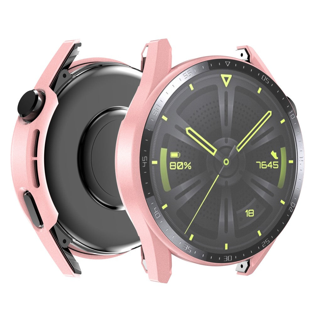 Super Fed Huawei Watch GT 3 (46mm) Cover med Skærmbeskytter i Plastik og Hærdet Glas - Pink#serie_6