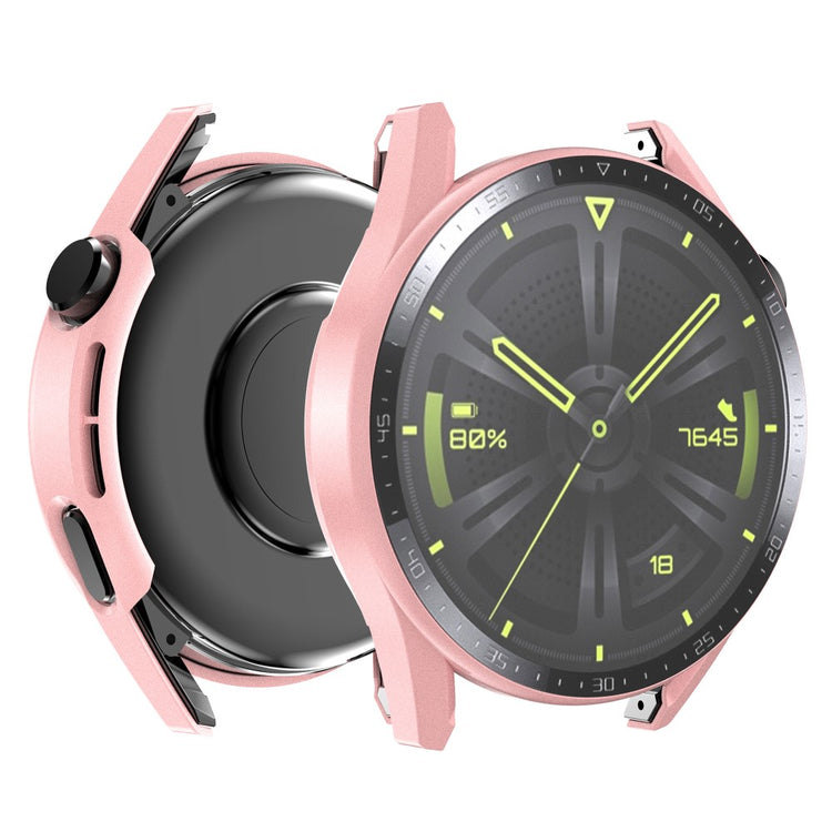 Super Fed Huawei Watch GT 3 (46mm) Cover med Skærmbeskytter i Plastik og Hærdet Glas - Pink#serie_6