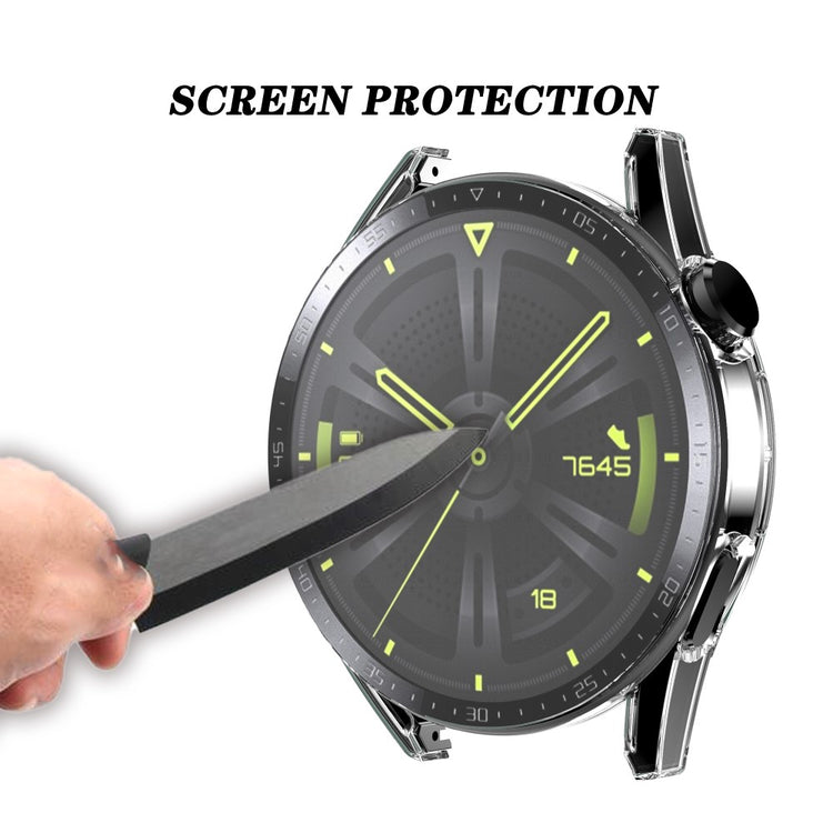 Super Fed Huawei Watch GT 3 (46mm) Cover med Skærmbeskytter i Plastik og Hærdet Glas - Gennemsigtig#serie_7