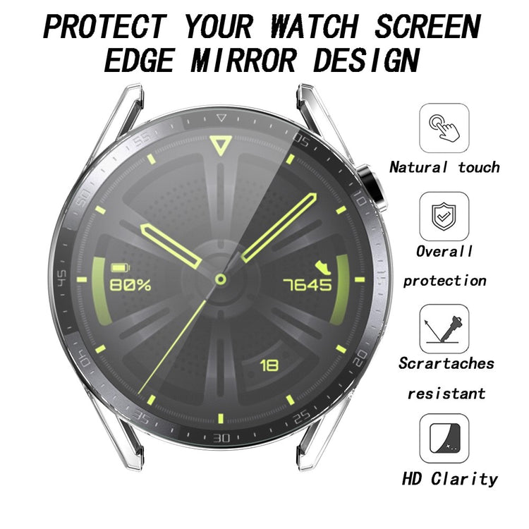 Super Fed Huawei Watch GT 3 (46mm) Cover med Skærmbeskytter i Plastik og Hærdet Glas - Gennemsigtig#serie_7