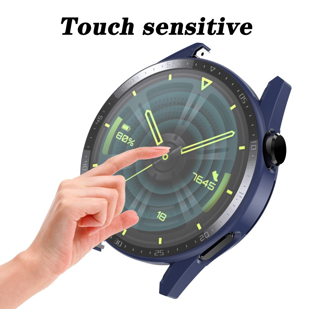 Super Fed Huawei Watch GT 3 (46mm) Cover med Skærmbeskytter i Plastik og Hærdet Glas - Blå#serie_8