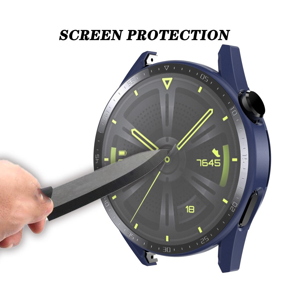 Super Fed Huawei Watch GT 3 (46mm) Cover med Skærmbeskytter i Plastik og Hærdet Glas - Blå#serie_8