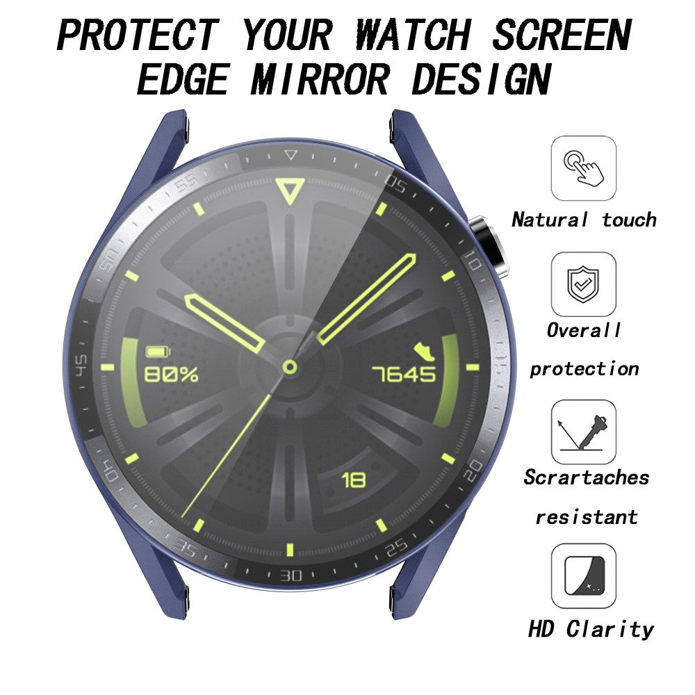 Super Fed Huawei Watch GT 3 (46mm) Cover med Skærmbeskytter i Plastik og Hærdet Glas - Blå#serie_8