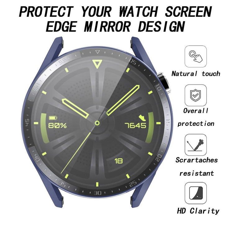 Super Fed Huawei Watch GT 3 (46mm) Cover med Skærmbeskytter i Plastik og Hærdet Glas - Blå#serie_8
