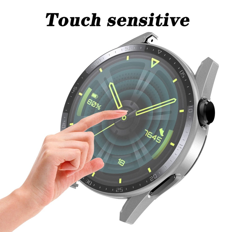 Super Fed Huawei Watch GT 3 (46mm) Cover med Skærmbeskytter i Plastik og Hærdet Glas - Sølv#serie_9