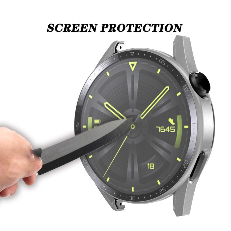 Super Fed Huawei Watch GT 3 (46mm) Cover med Skærmbeskytter i Plastik og Hærdet Glas - Sølv#serie_9