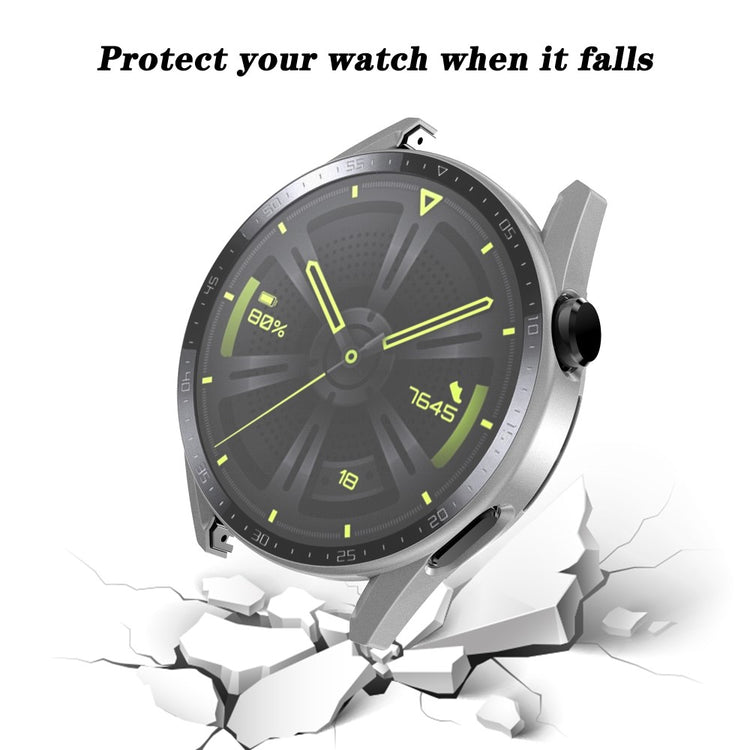Super Fed Huawei Watch GT 3 (46mm) Cover med Skærmbeskytter i Plastik og Hærdet Glas - Sølv#serie_9