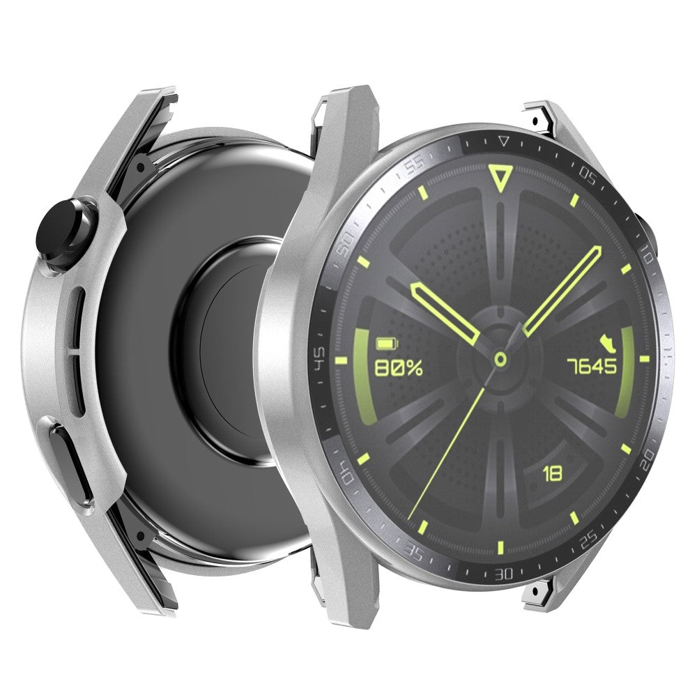 Super Fed Huawei Watch GT 3 (46mm) Cover med Skærmbeskytter i Plastik og Hærdet Glas - Sølv#serie_9