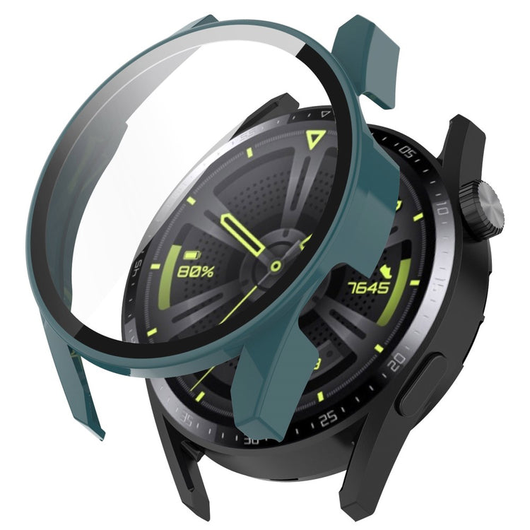 Super Fint Huawei Watch GT 3 (42mm) Cover med Skærmbeskytter i Silikone og Hærdet Glas - Grøn#serie_1