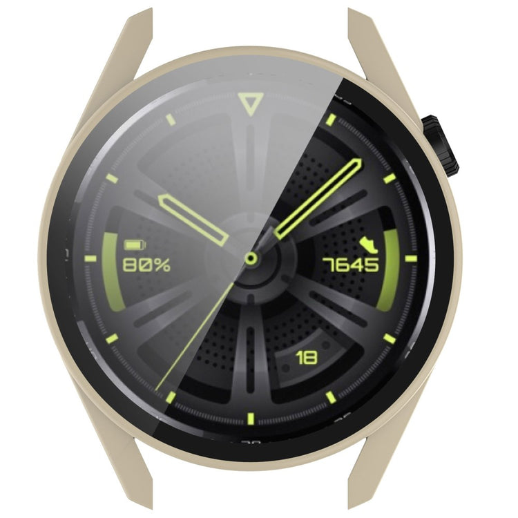 Super Fint Huawei Watch GT 3 (42mm) Cover med Skærmbeskytter i Silikone og Hærdet Glas - Beige#serie_5