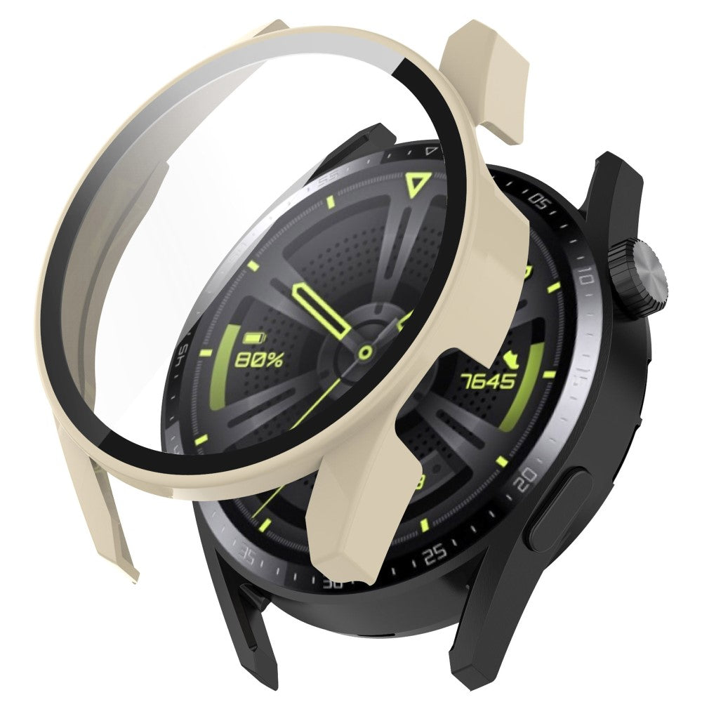 Super Fint Huawei Watch GT 3 (42mm) Cover med Skærmbeskytter i Silikone og Hærdet Glas - Beige#serie_5