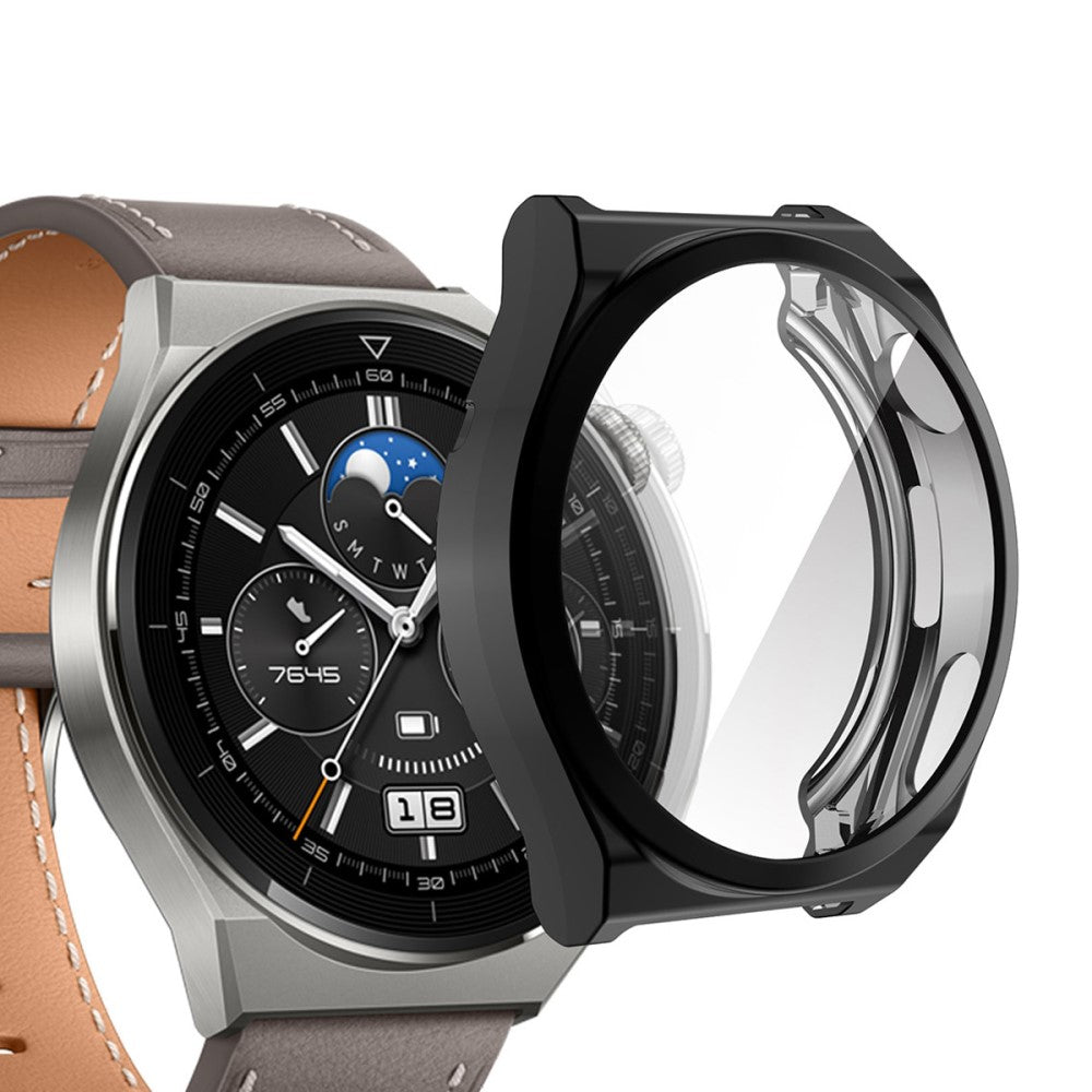 Vildt Fed Huawei Watch GT 3 Pro 46mm Cover med Skærmbeskytter i Silikone og Hærdet Glas - Sort#serie_1