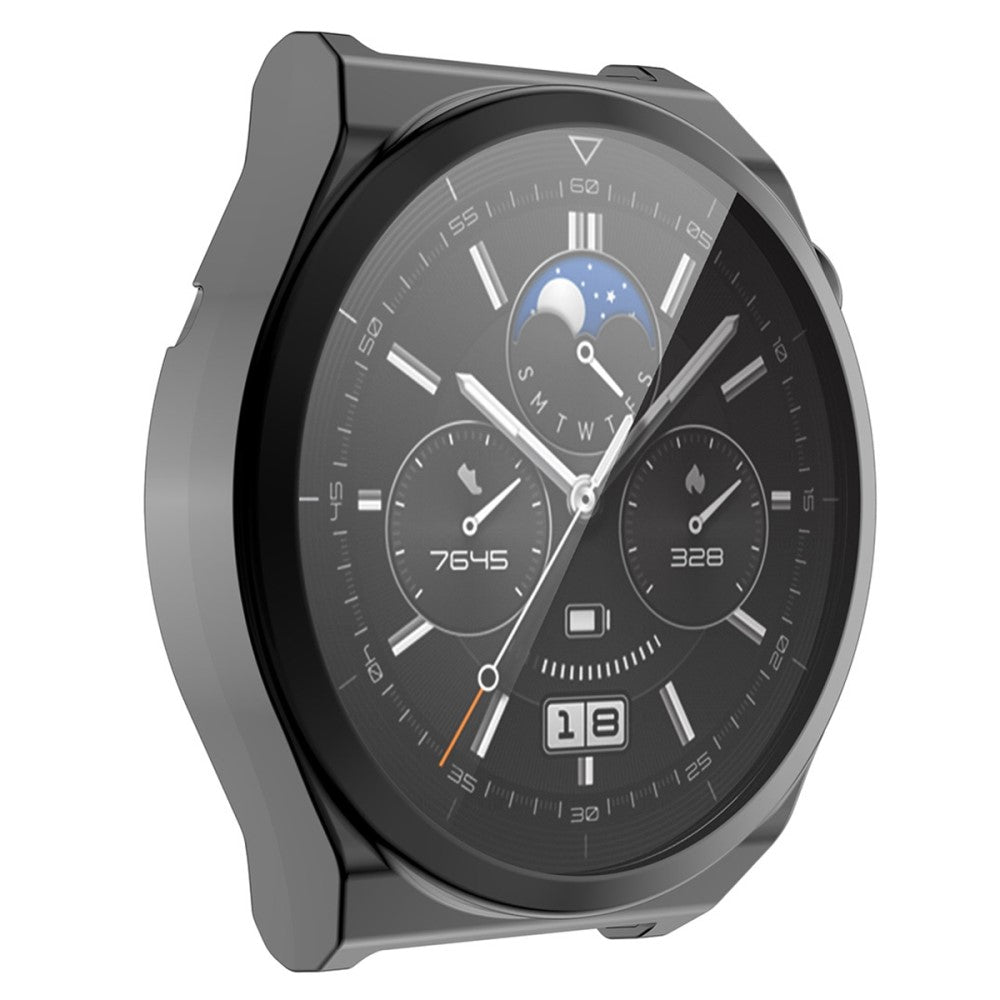 Vildt Fed Huawei Watch GT 3 Pro 46mm Cover med Skærmbeskytter i Silikone og Hærdet Glas - Sort#serie_1