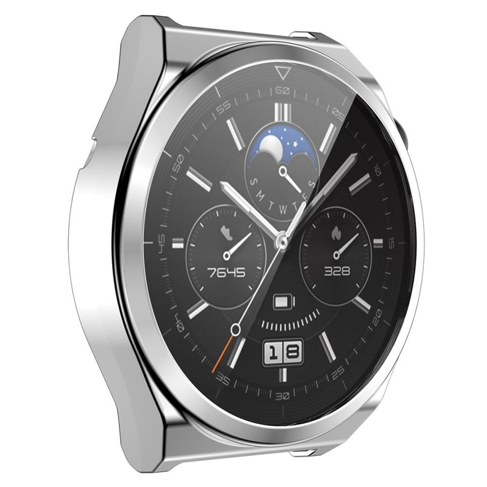 Vildt Fed Huawei Watch GT 3 Pro 46mm Cover med Skærmbeskytter i Silikone og Hærdet Glas - Sølv#serie_2