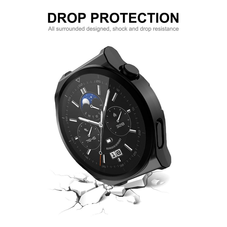 Vildt Fed Huawei Watch GT 3 Pro 46mm Cover med Skærmbeskytter i Silikone og Hærdet Glas - Sølv#serie_3