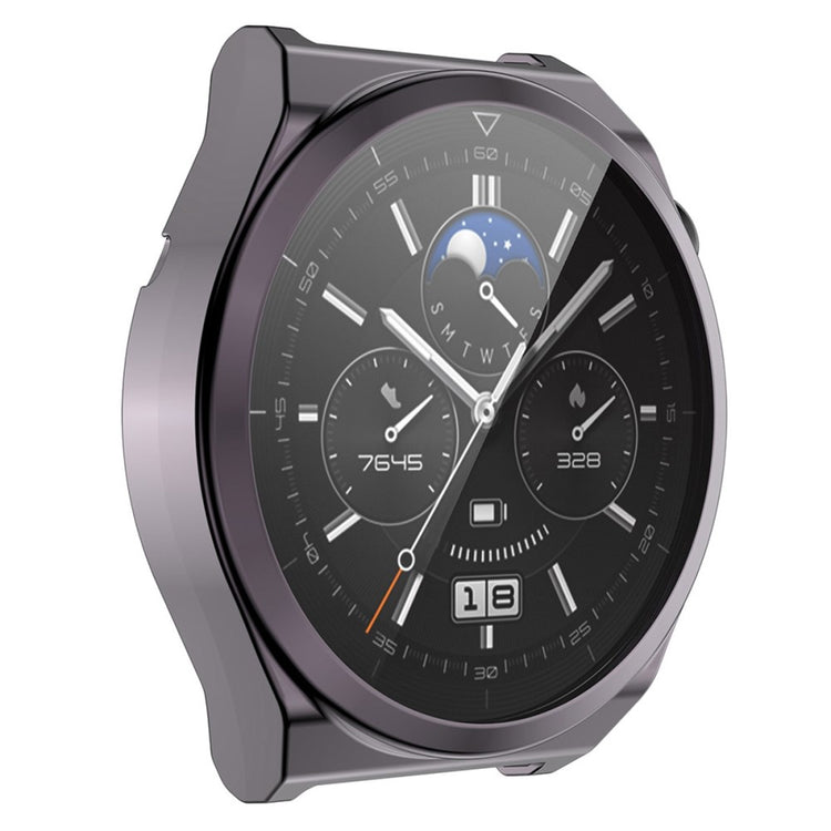 Vildt Fed Huawei Watch GT 3 Pro 46mm Cover med Skærmbeskytter i Silikone og Hærdet Glas - Sølv#serie_3