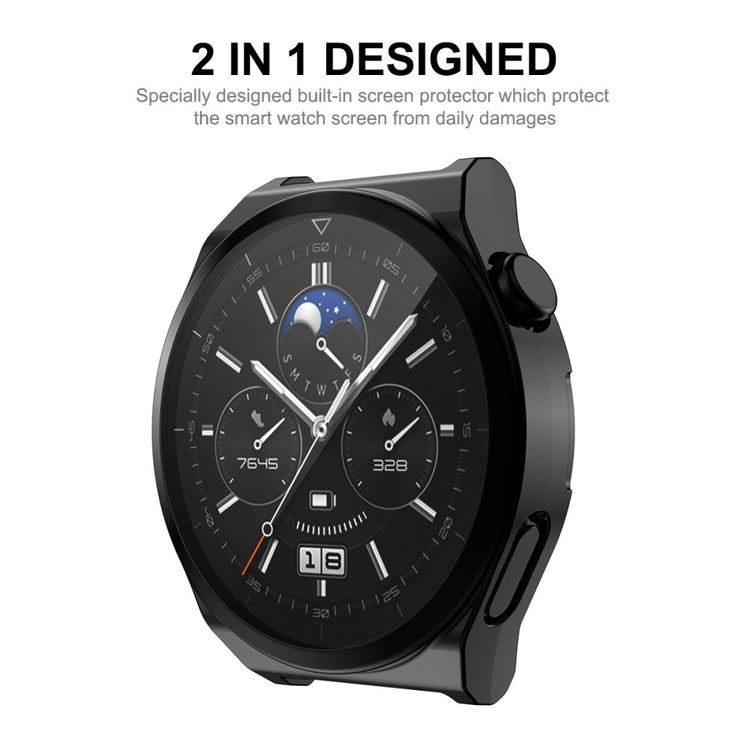 Vildt Fed Huawei Watch GT 3 Pro 46mm Cover med Skærmbeskytter i Silikone og Hærdet Glas - Pink#serie_4