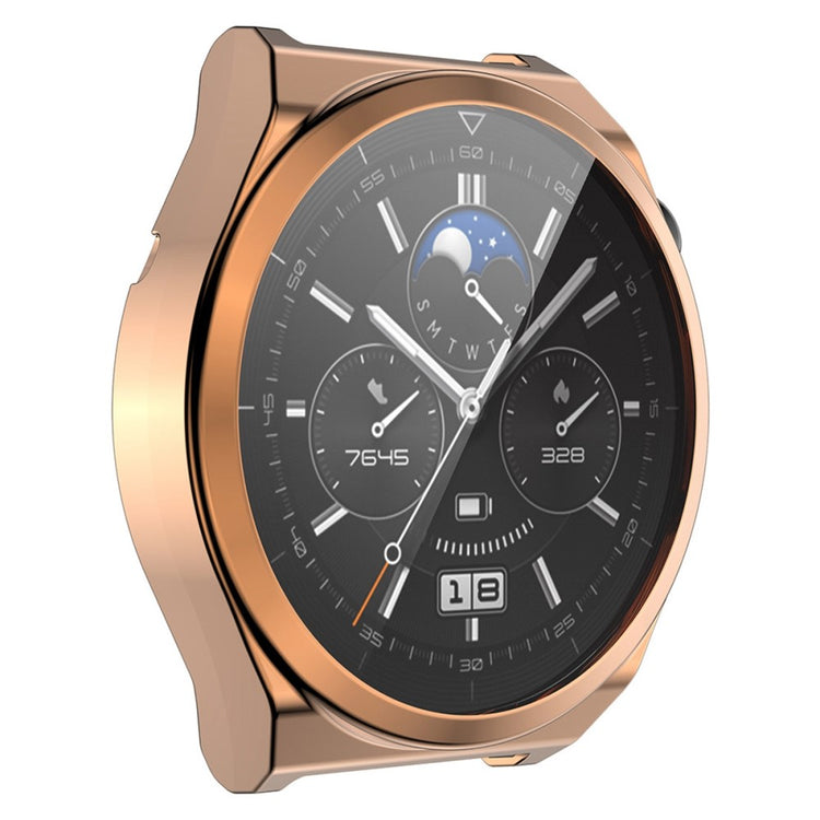 Vildt Fed Huawei Watch GT 3 Pro 46mm Cover med Skærmbeskytter i Silikone og Hærdet Glas - Pink#serie_4