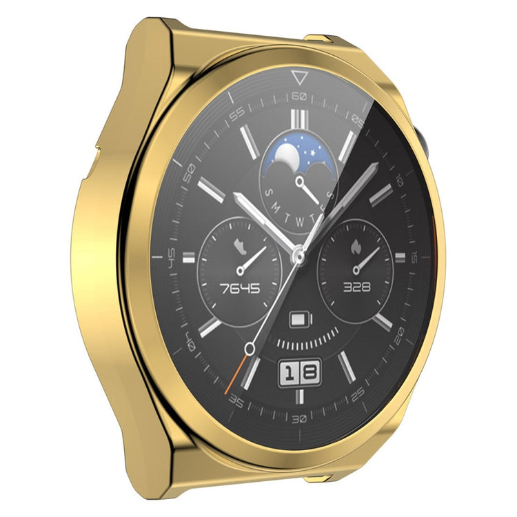 Vildt Fed Huawei Watch GT 3 Pro 46mm Cover med Skærmbeskytter i Silikone og Hærdet Glas - Guld#serie_5