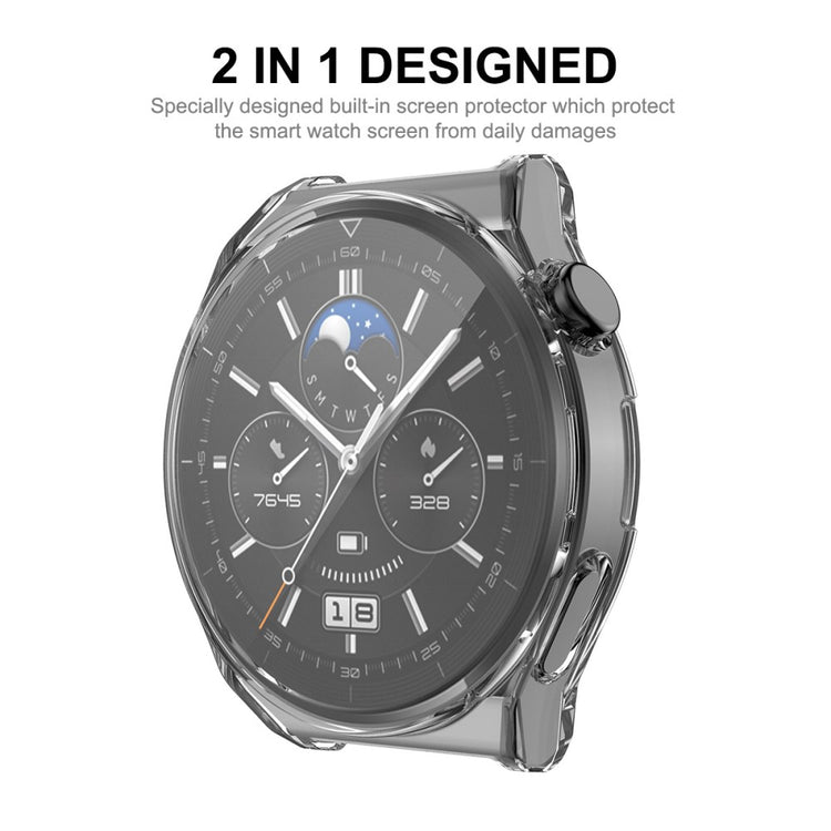 Meget Fint Huawei Watch GT 3 Pro 46mm Cover med Skærmbeskytter i Silikone og Hærdet Glas - Gennemsigtig#serie_4