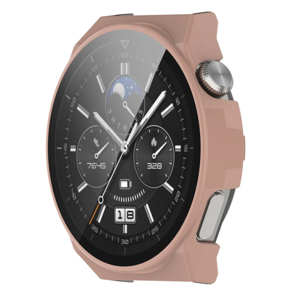 Mega Fed Huawei Watch GT 3 Pro 46mm Cover med Skærmbeskytter i Plastik og Hærdet Glas - Pink#serie_3