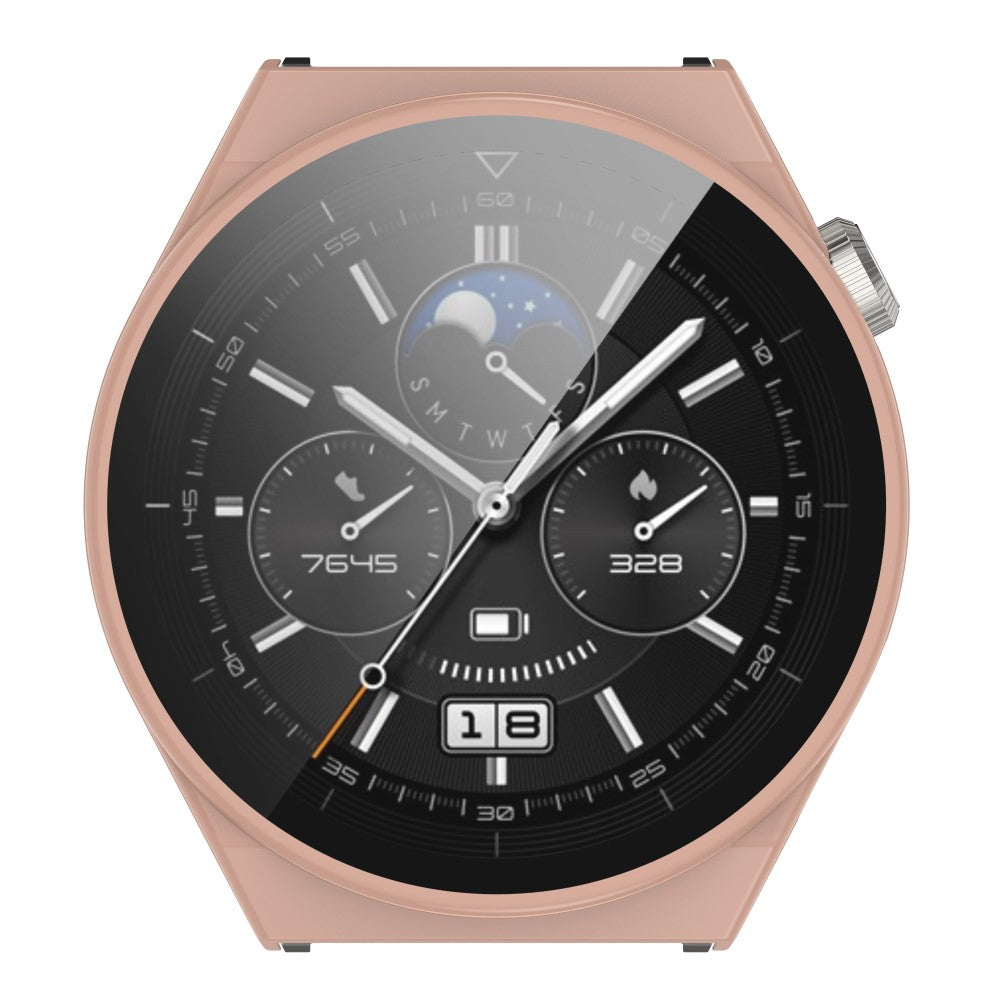 Mega Fed Huawei Watch GT 3 Pro 46mm Cover med Skærmbeskytter i Plastik og Hærdet Glas - Pink#serie_3