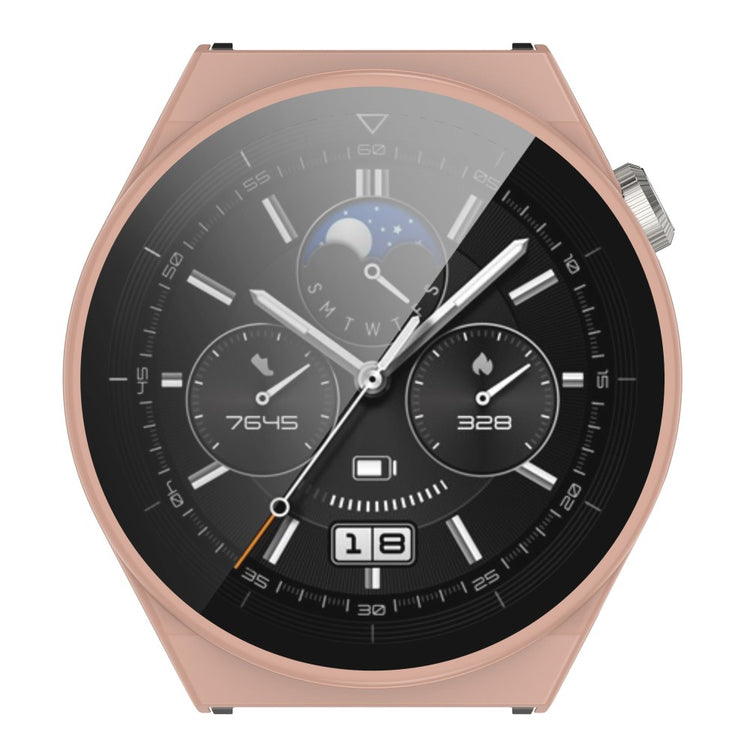 Mega Fed Huawei Watch GT 3 Pro 46mm Cover med Skærmbeskytter i Plastik og Hærdet Glas - Pink#serie_3