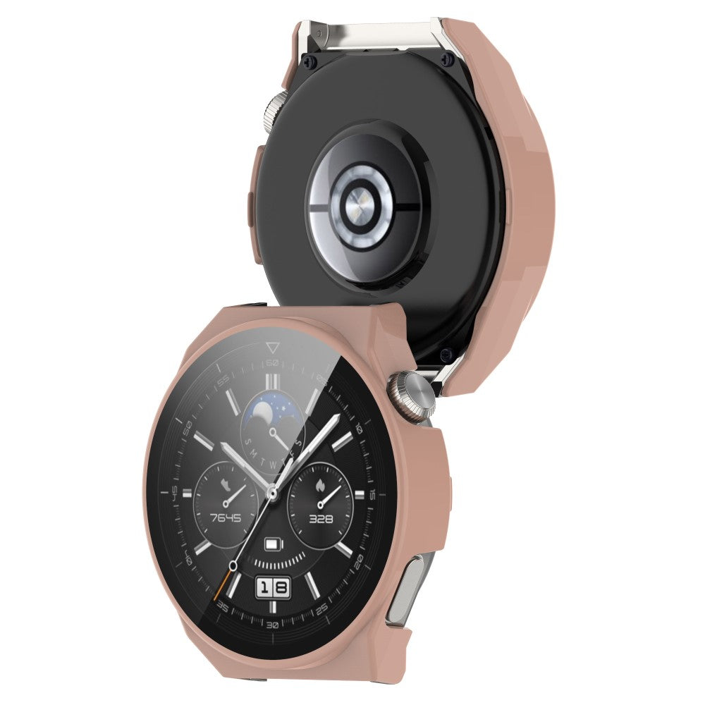 Mega Fed Huawei Watch GT 3 Pro 46mm Cover med Skærmbeskytter i Plastik og Hærdet Glas - Pink#serie_3
