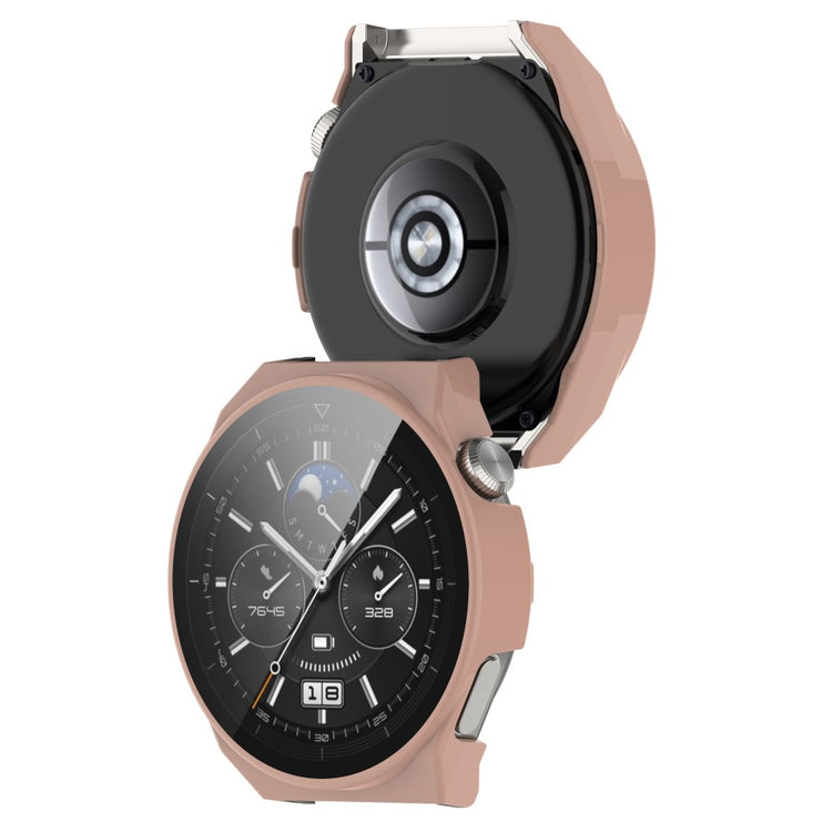 Mega Fed Huawei Watch GT 3 Pro 46mm Cover med Skærmbeskytter i Plastik og Hærdet Glas - Pink#serie_3