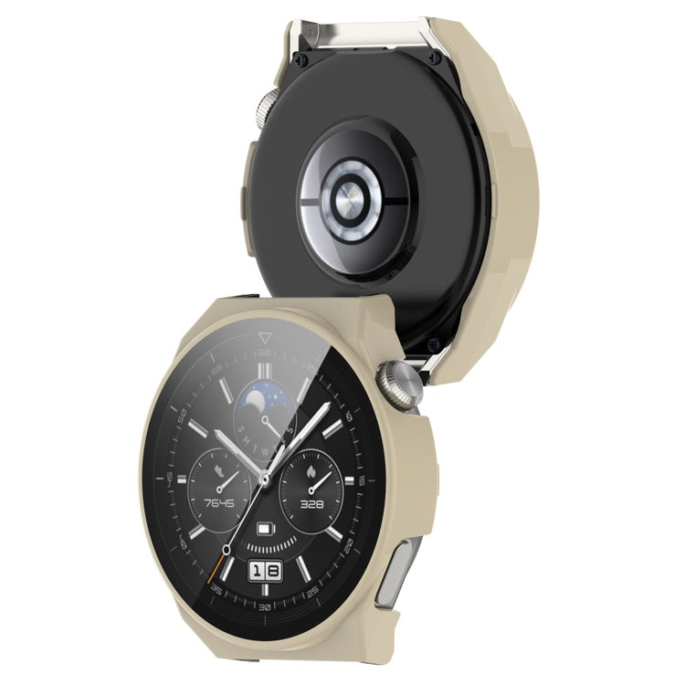 Mega Fed Huawei Watch GT 3 Pro 46mm Cover med Skærmbeskytter i Plastik og Hærdet Glas - Hvid#serie_4