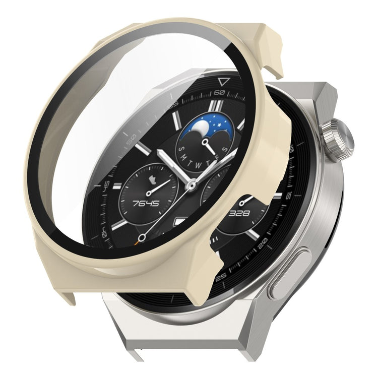Mega Fed Huawei Watch GT 3 Pro 46mm Cover med Skærmbeskytter i Plastik og Hærdet Glas - Hvid#serie_4