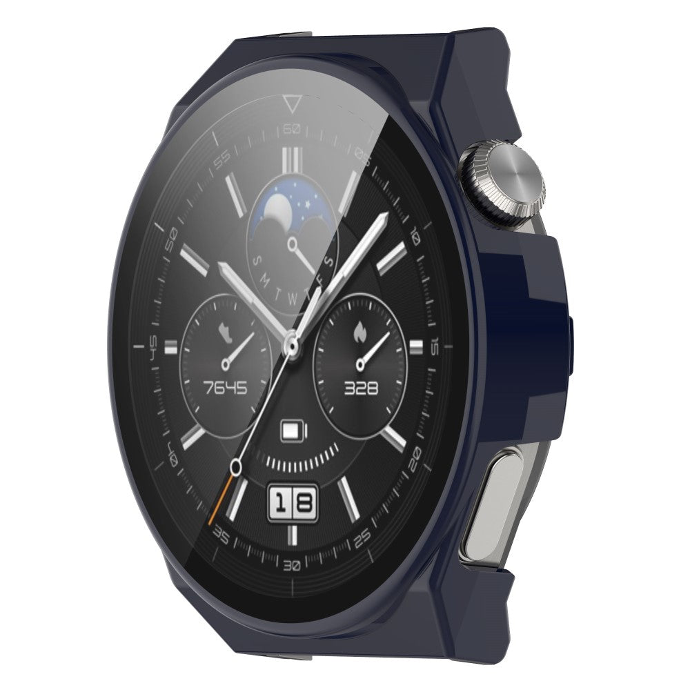 Mega Fed Huawei Watch GT 3 Pro 46mm Cover med Skærmbeskytter i Plastik og Hærdet Glas - Blå#serie_6