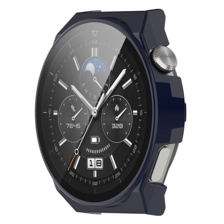 Mega Fed Huawei Watch GT 3 Pro 46mm Cover med Skærmbeskytter i Plastik og Hærdet Glas - Blå#serie_6
