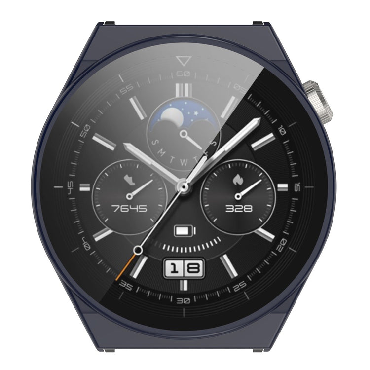 Mega Fed Huawei Watch GT 3 Pro 46mm Cover med Skærmbeskytter i Plastik og Hærdet Glas - Blå#serie_6