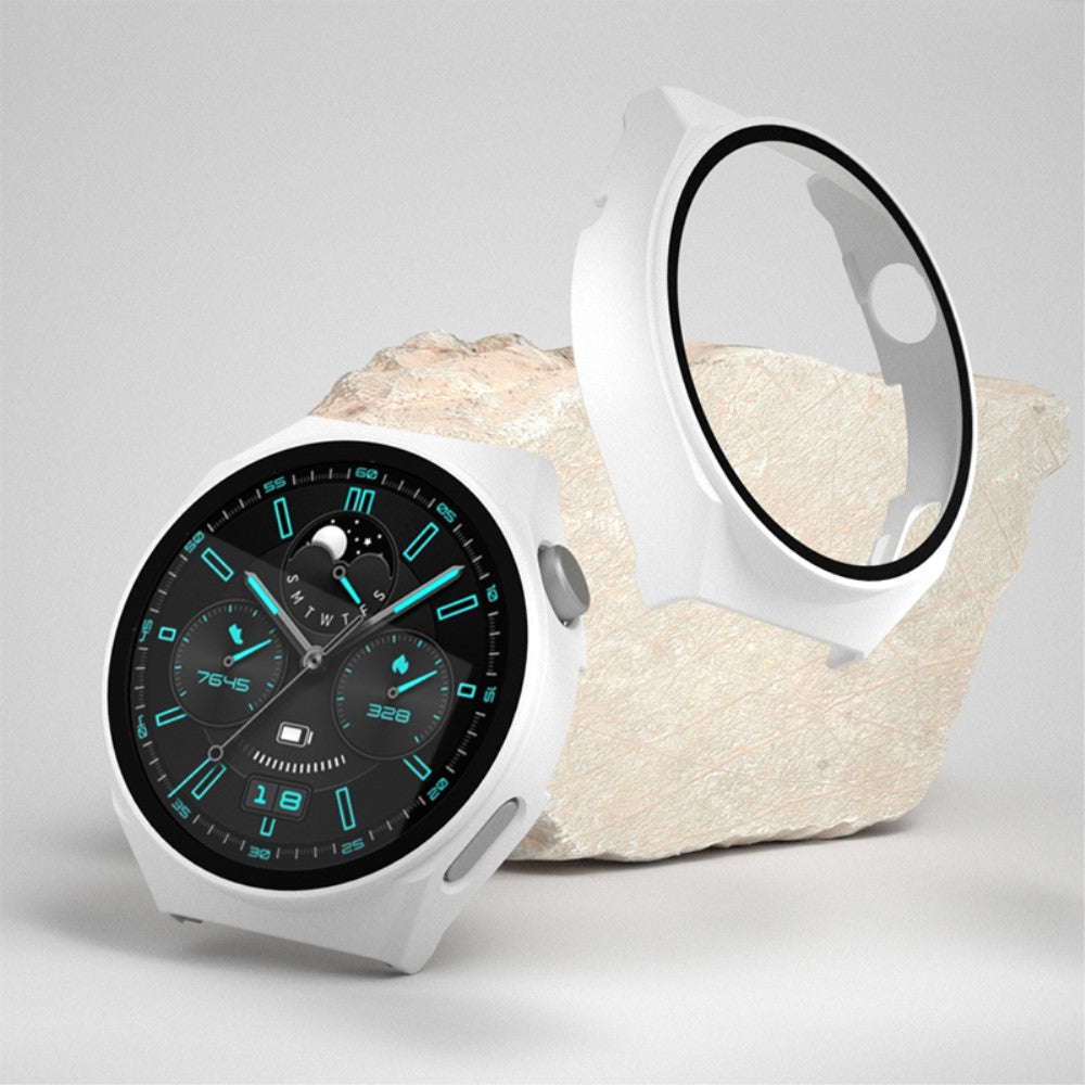 Vildt Flot Huawei Watch GT 3 Pro 46mm Cover med Skærmbeskytter i Hærdet Glas - Hvid#serie_1