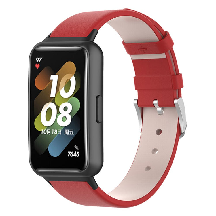 Slidstærk Huawei Band 7 Ægte læder Rem - Rød#serie_1