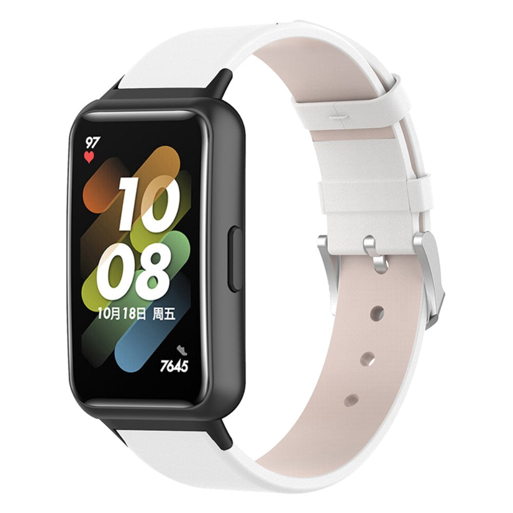 Slidstærk Huawei Band 7 Ægte læder Rem - Hvid#serie_2