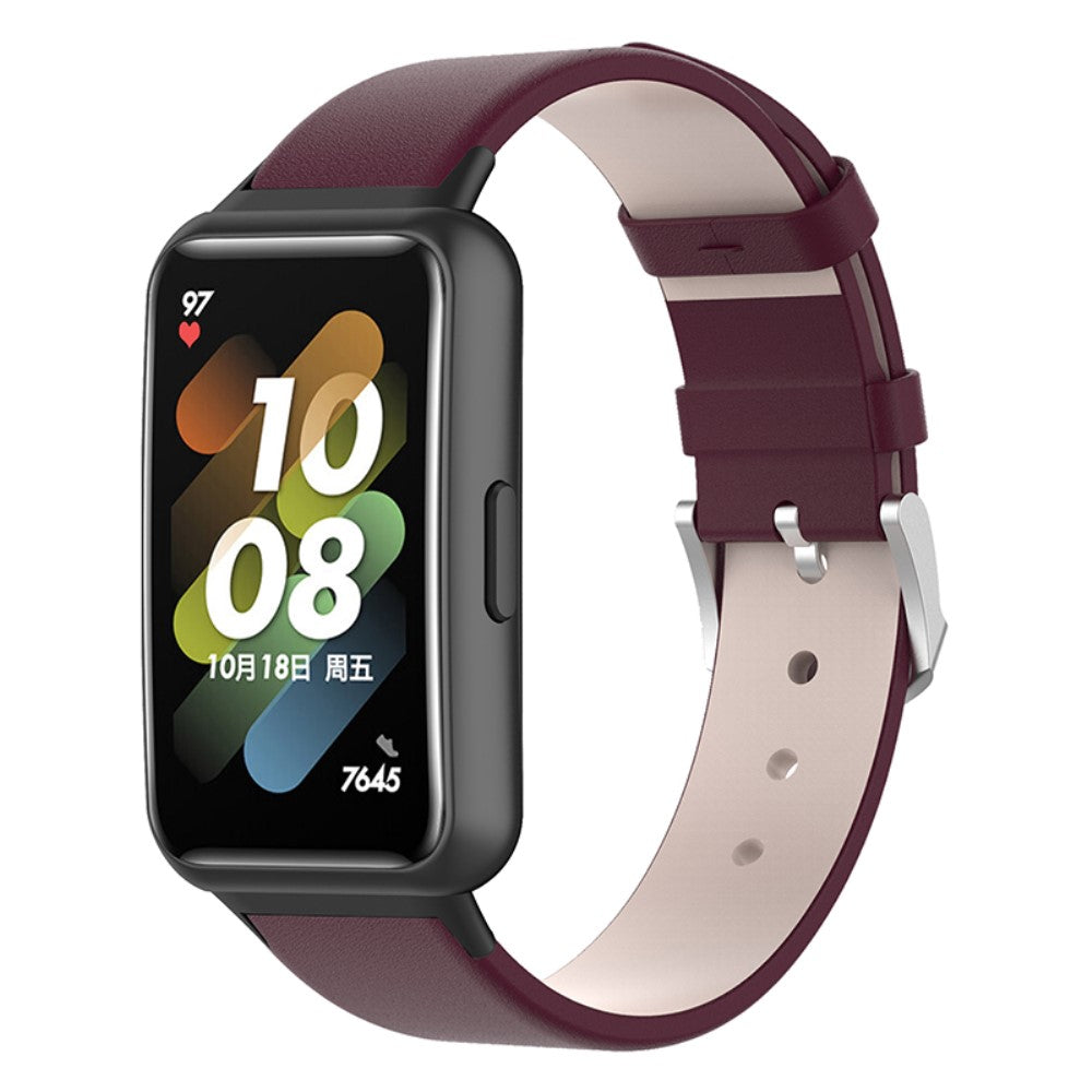 Slidstærk Huawei Band 7 Ægte læder Rem - Lilla#serie_3