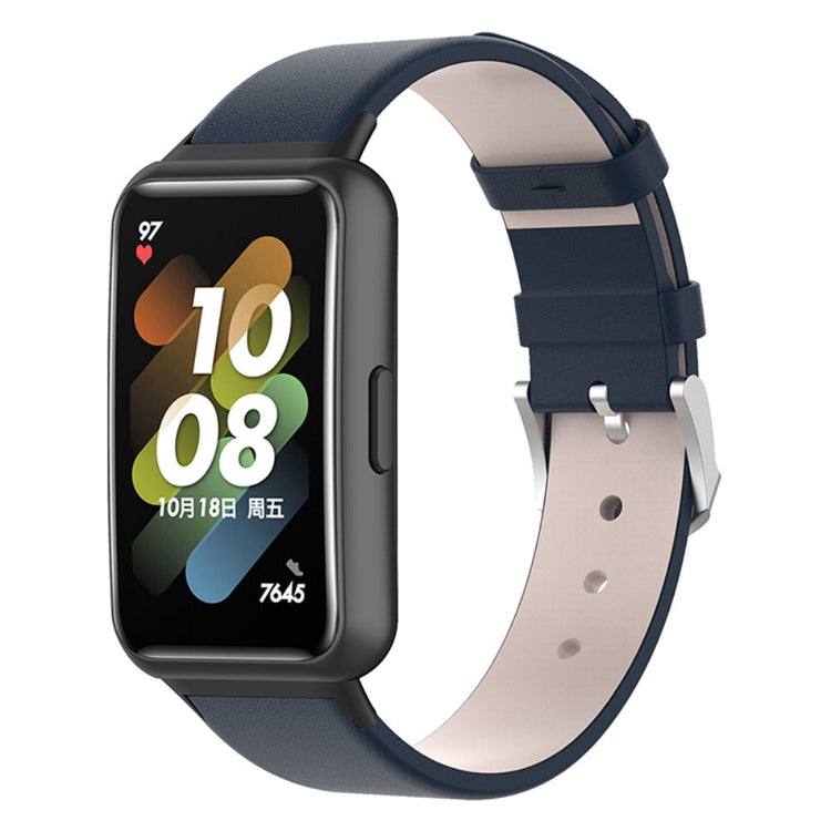 Slidstærk Huawei Band 7 Ægte læder Rem - Blå#serie_4