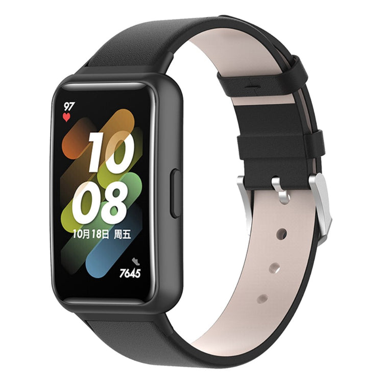 Slidstærk Huawei Band 7 Ægte læder Rem - Sort#serie_5