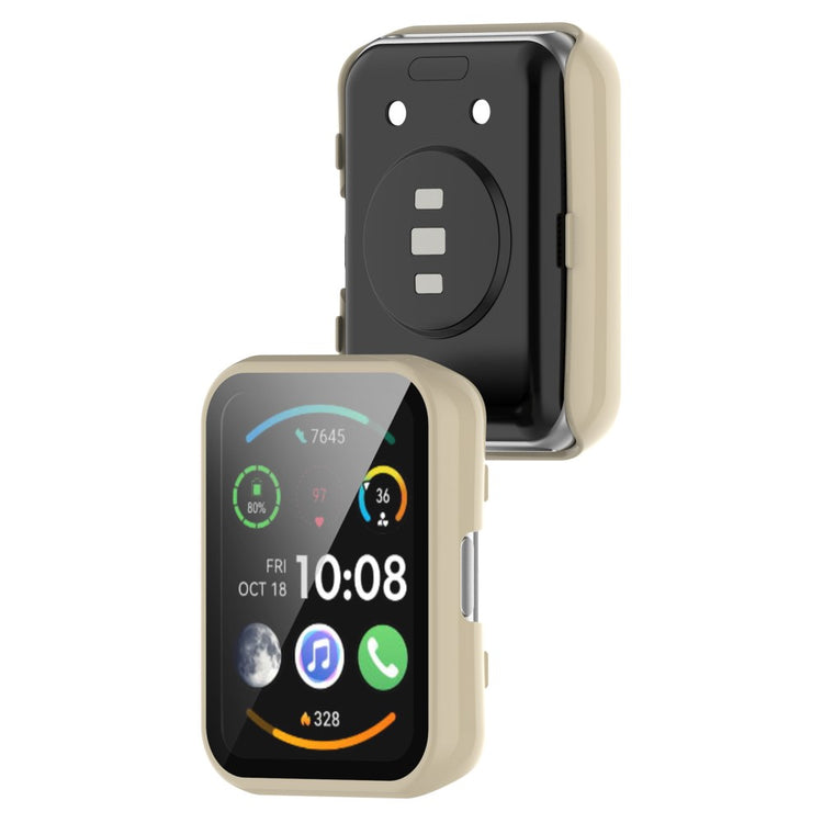 Super Fint Huawei Watch Fit 2 Cover med Skærmbeskytter i Plastik og Hærdet Glas - Beige#serie_5